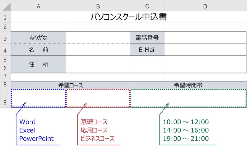 ドロップダウンリストを使った表