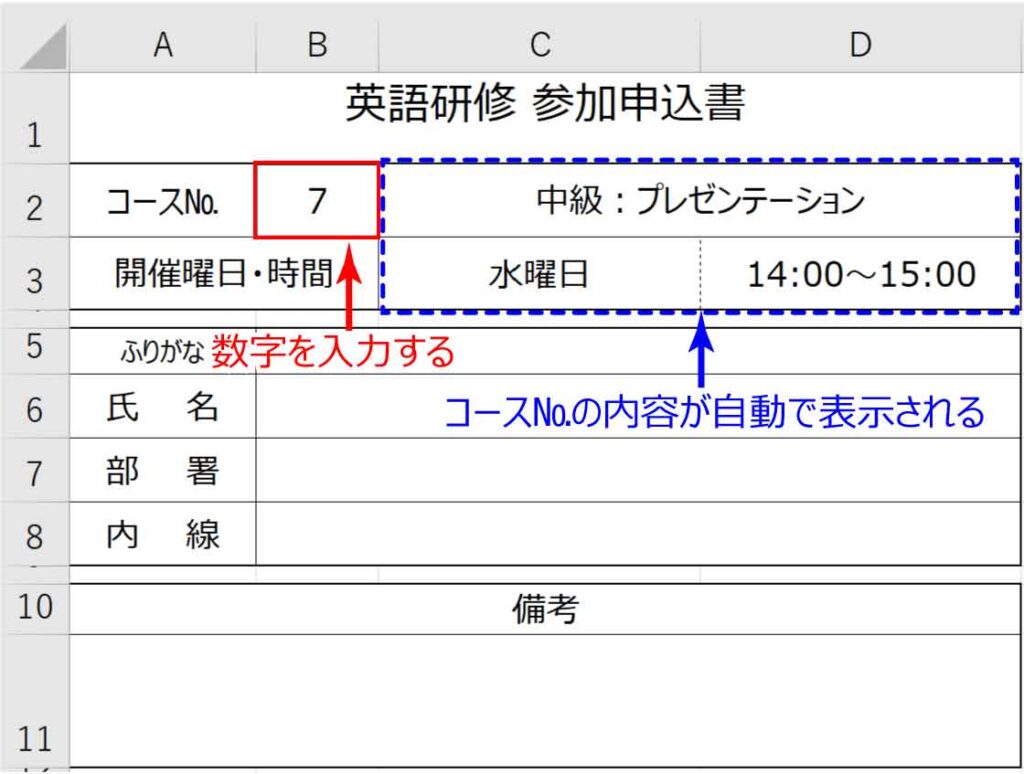 VLOOKUP関数を設定した結果