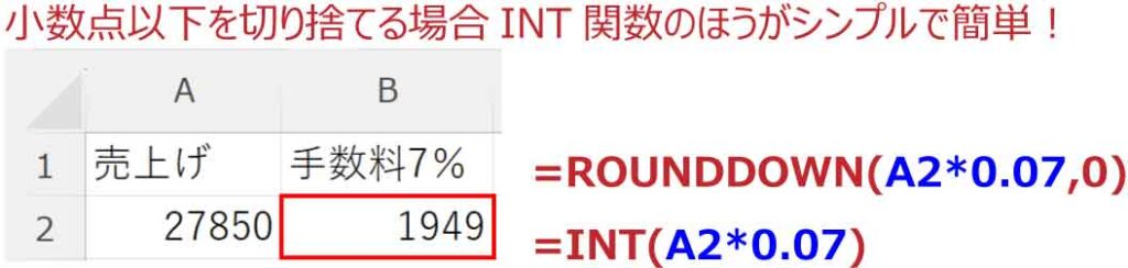 ROUNDDOWN関数とINT関数を比較