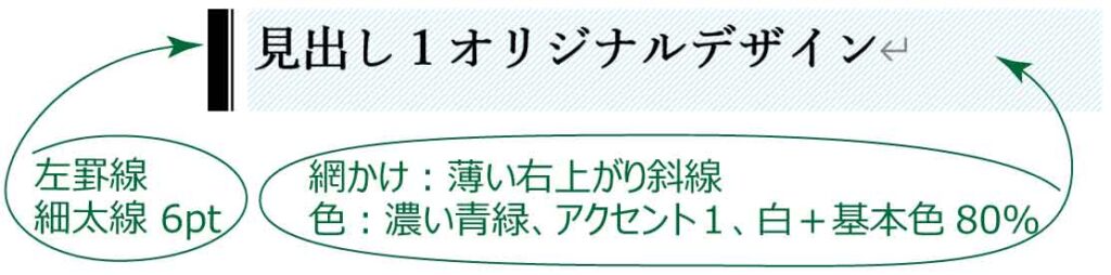 見出し１の罫線と網かけの設定