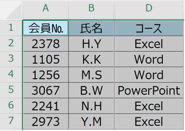 可視セルが選択された状態