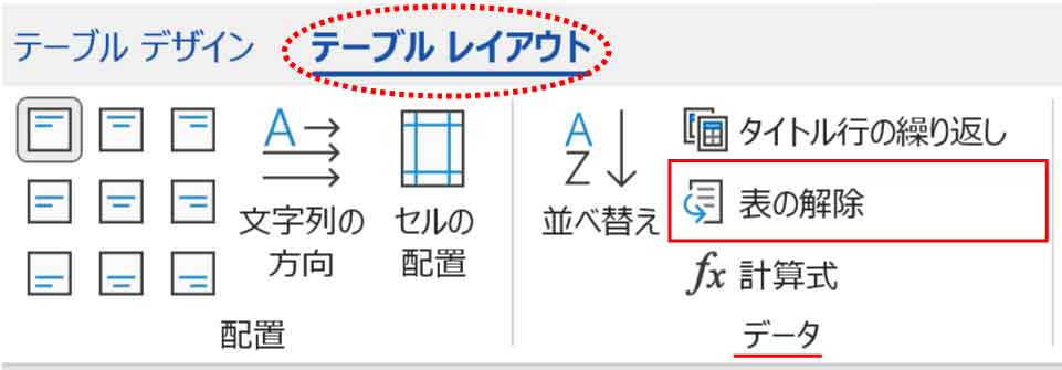 表の解除ボタン