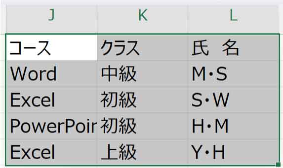 CHOOSECOLS関数でできた表を範囲選択