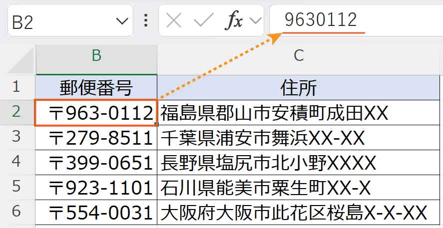 郵便マークとハイフンを数式バーで確認