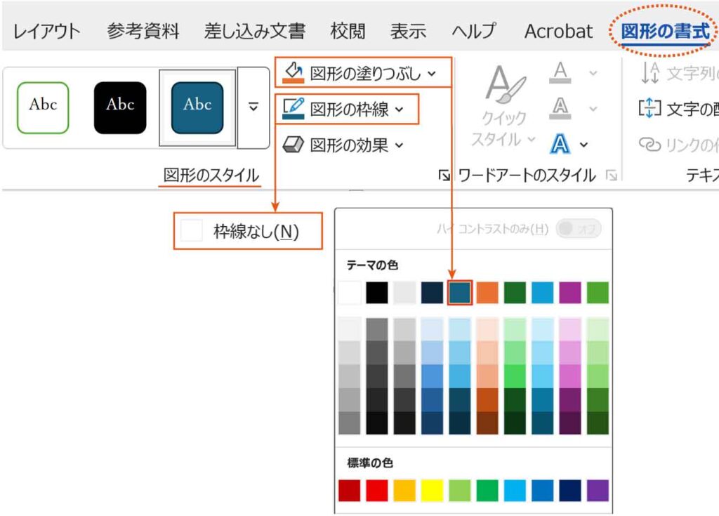 図形の塗りつぶしを枠線を指定