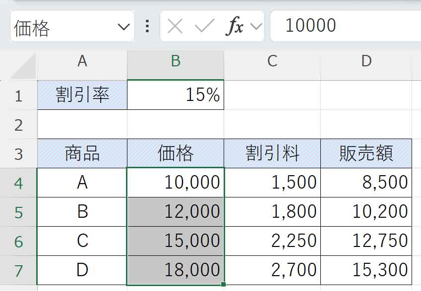 名前ボックスで呼び出し表示した図
