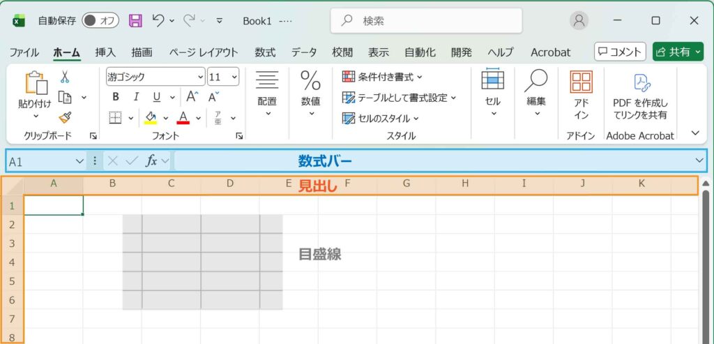 見出しバー・数式バー・目盛線図解