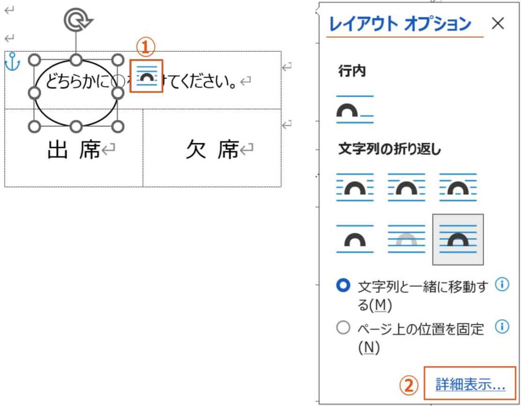 レイアウトオプションの詳細表示の場所