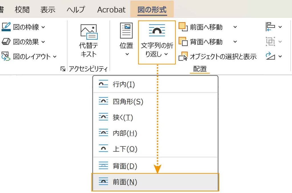 図の形式タブ文字列の折り返しボタン